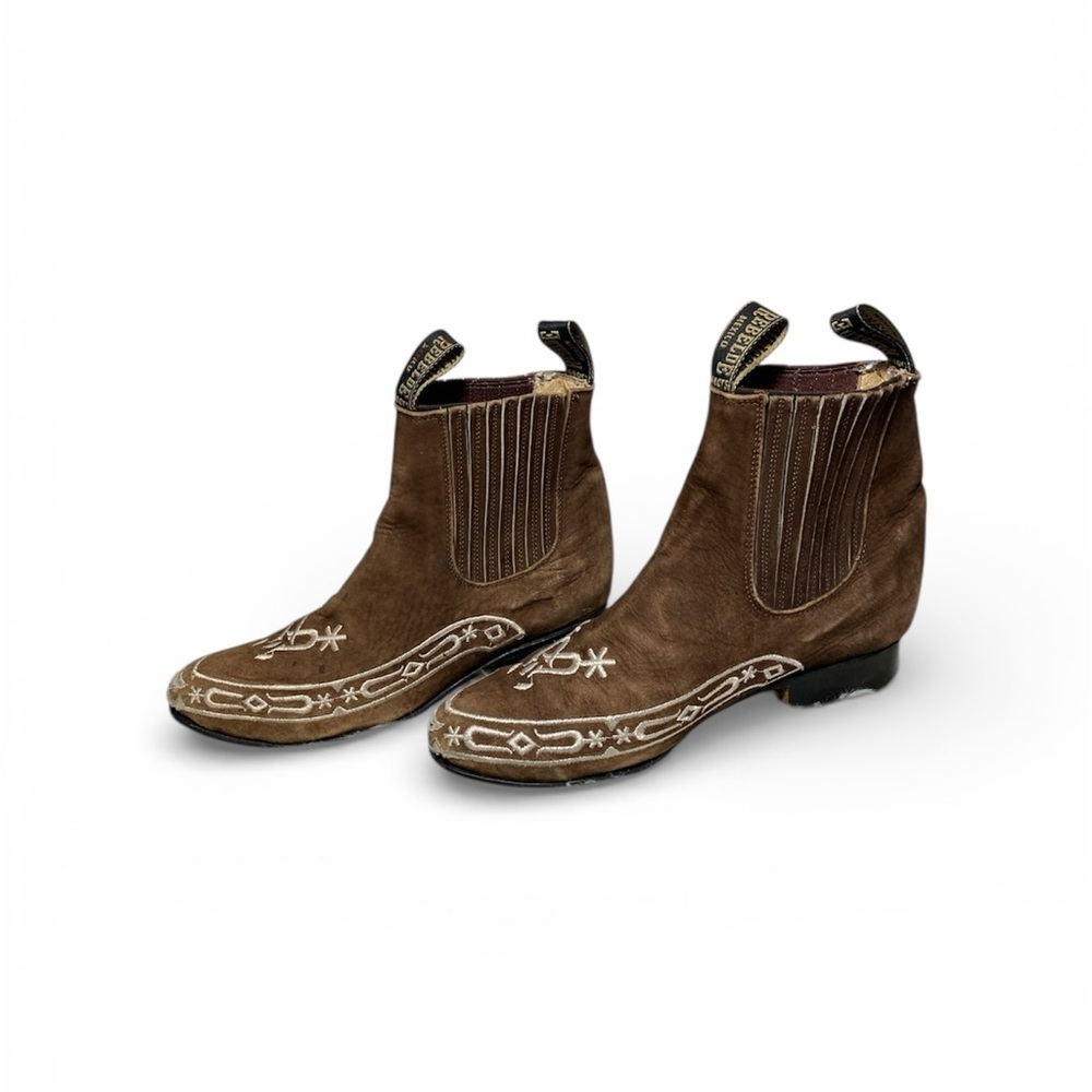 Rebelde Brown Suede Embroidered Ankle Western Boots Sz-5 - Picture 2 of 5